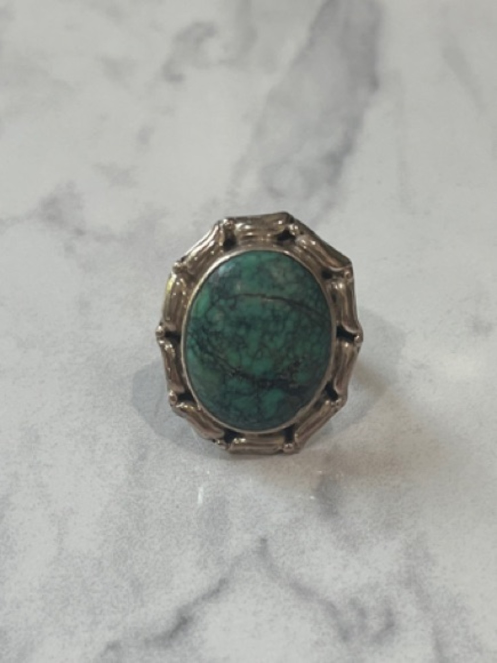 Sterling Silver Turquoise Oval Statement Ring size 6.5